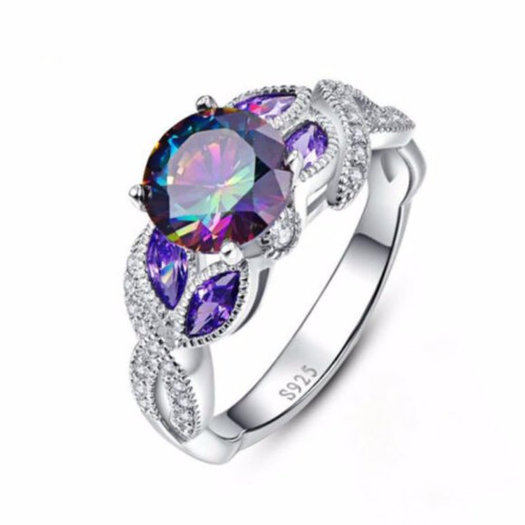 Jewelry - Fantastic 925 Silver Round Cut Mystic Topaz Ring